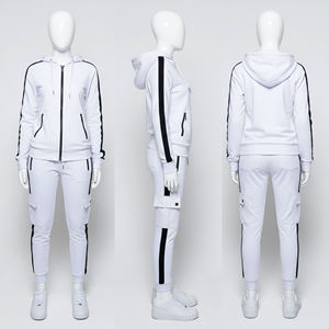 Custom Women <b>White</b> Zip Up Hoodie Jogger Tracksuit Cotton Fleece Two <b>Piece</b> Casual Streetwear Sportswear Apparel OEM <b>Set</b> - Product Image 4