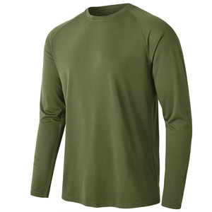 Camiseta de Manga Larga para Hombre, Color Verde Oliva, de Secado Rápido, Tejido de Punto, Corte Regular, Cuello Redondo, Estilo Casual, Color Sólido - Product Image 1