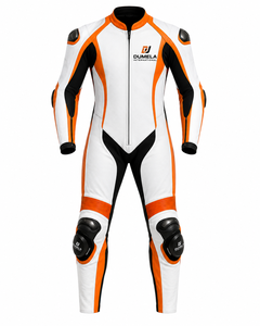 DUMELA Leather Motorcycle <b>Suit</b> Auto Racing Windproof Customizable <b>White</b> Orange Black Full <b>Body</b> Protection Abrasion Resistant - Product Image 1