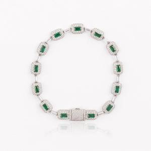 Bracelet de luxe unisexe en argent plaqué or rose avec moissanite taille émeraude, chaîne et maillons, certifié par un tiers, cadeau de mariage - Product Image 5