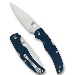 Couteaux de poche pliants utilitaires d'extérieur avec manche ergonomique bleu foncé, lame en acier inoxydable à bord plat, trou pour le pouce et fixation sécurisée - Product Image 1