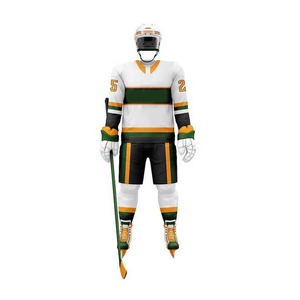 Custom Ice Hockey Uniform Set White Green <b>Orange</b> Design Sublimation Printed Jersey Shorts <b>Socks</b> Gloves Full Kit OEM Wholesale - Product Image 4