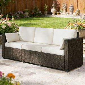 Divano da Esterno in Vimini Bianco Crema per Giardino, Terrazza e Cortile, Seduta Doppia - Product Image 1