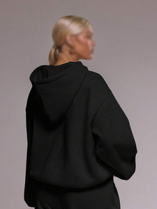 Sudaderas con Capucha de Felpa de Algodón Negras para Mujer, Estilo Casual, Hombros Caídos, de Alta Calidad, Fabricante de Ropa con Logotipo Personalizado - Product Image 3