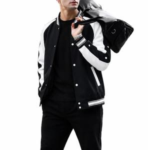 Chaqueta Varsity para Hombre en Blanco y Negro con Bloques de Color, Cierre de Botones, Estilo Casual para Otoño, Corte Regular, Cuello Alto, Transpirable - Product Image 4