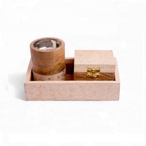 2026 Best Selling Acacia Wood Mubkhar with Acrylic Box & Round Tray Luxury Arabic Bakhoor Incense <b>Burner</b> Gift Set for Ramadan - Product Image 1