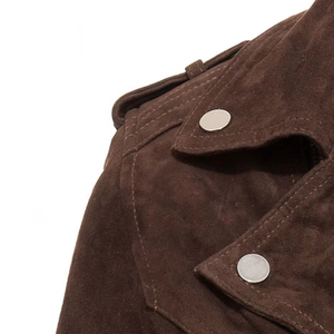 Wholesale Hot Selling Jacket Women's Brown Suede Moto Jacket Full Sleeve Zipper Closure Stand Collar Winter Style - Product Image 3