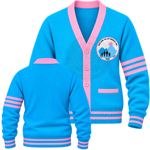 Pull en tricot pour femme Jack And Jill Of America, cardigan à col en V, manches longues, bleu rose contrasté, style preppy, style universitaire grec - Product Image 2