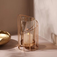 Portavelas de alambre dorado con campana de cristal, hecho a mano, ecológico, duradero, sin plomo, estilo vintage, para decoración del hogar.