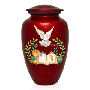 Urne en laiton de crémation rouge brillante de conception d'ange de mémorial funéraire adulte classique pour les cendres humaines - Product Image 3