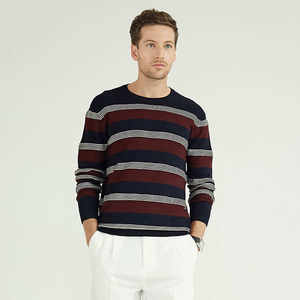 Pull en tricot rayé 100% coton pour homme avec logo personnalisé OEM, col rond, manches longues, pour l'hiver - Product Image 6