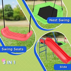 Altalena Doppia con Scivolo e Nido, Capacità 160 kg, Set da Gioco 3-in-1 in Metallo per Bambini 3-8 Anni, per Giardino e Scuola, Materiale PP - Product Image 5