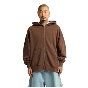 Sweat à capuche zippé marron pour homme, coupe oversize, en polaire, avec cordon de serrage, style streetwear, vente en gros - Product Image 2