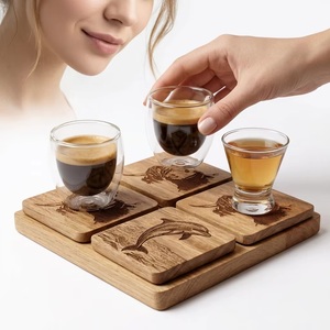 Juego de Posavasos Cuadrados de Madera con Diseño de Delfín, Estilo Rústico, Hechos a Mano, Reutilizables - Product Image 3