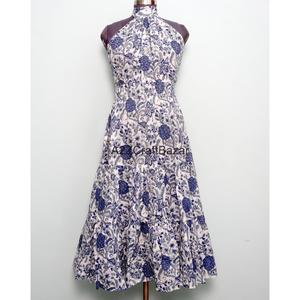 Robe longue coréenne chic d'hiver de luxe à col licou et épaules dénudées, coupe trapèze, 100 % coton, imprimé floral, décontractée, haute qualité - Product Image 1