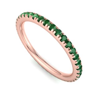 Anillo de lujo en oro rosa con esmeralda verde, corte brillante redondo, apilable, banda de eternidad, alto brillo, joyería de moda para mujer, regalo. - Product Image 1