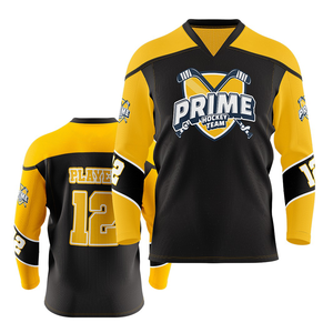 Maillot de hockey sur glace personnalisé sublimé pour homme, noir et rouge, manches longues, col en V, maille respirante, vêtements d'équipe, taille adulte - Product Image 3
