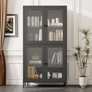 Librero Metálico Clásico con 4 Puertas de Vidrio y 4 Estantes, Vitrina para el Hogar, Oficina o Sala de Estar - Product Image 3