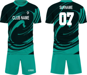 Ensemble de maillots de football personnalisés sublimés pour hommes, manches courtes, col mandarin, vert et noir, 100 % polyester, respirant et anti-humidité, été - Product Image 1