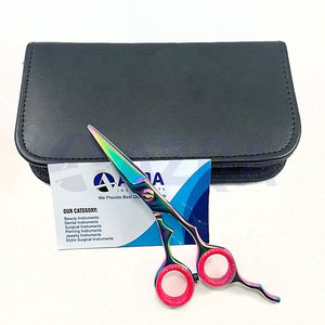 Ciseaux professionnels pour la coupe des cheveux, de la barbe et de la moustache, à pointe arrondie, en acier inoxydable recouvert de titane arc-en-ciel, pour droitiers, manche moyen - Product Image 3