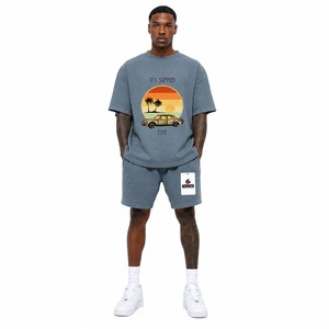 <b>Men</b> Summer Two Piece <b>Set</b> <b>Short</b> Sleeve <b>Top</b> <b>and</b> <b>Shorts</b> Matching Outfit for Beach Vacation Travel with oem Service Best Quality - Product Image 1