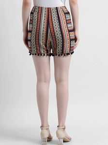 Women's Printed Geometric Shorts High Waist <b>Elastic</b> Breathable With Tassel Decoration Regular Fit Cotton Bamboo Fiber - Product Image 2