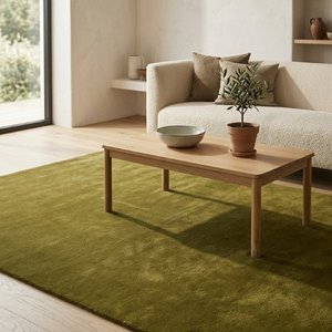 Tapis d'intérieur moderne géométrique minimaliste en laine tuftée à la main vert olive sauge, moelleux et dense, pour la décoration du salon - Product Image 4