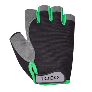 Sporty <b>Fingerless</b> Bike <b>Gloves</b> <b>Black</b> Green Breathable Leather Touchscreen Eco-Friendly Wrist Length Cycling Wear - Product Image 1