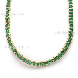 Collar de tenis con esmeralda natural en oro amarillo macizo de 14 quilates, con gema de corte esmeralda engastada en bisel, para mujer, tamaño de la piedra 5 x 3 mm - Product Image 1