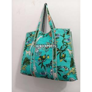 Bolsa de Mano Acolchada de Algodón Pintada a Mano con Estampado de Tigre, Estilo Bohemio, Cierre de Cremallera, Gran Capacidad, Bolsa de Compras de Rajasthan - Product Image 2