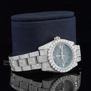 Fantástico reloj con esfera negra y moissanita, con caja de acero inoxidable, fecha automática, dos tonos, para hombre o mujer. - Product Image 2