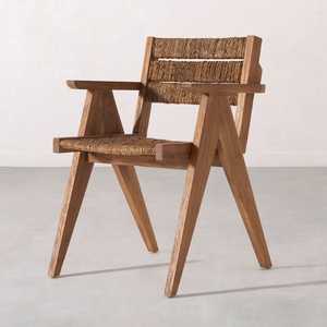 Chaise de salle à manger en teck massif de qualité supérieure, assise et dossier en corde tressée à la main, écologique, imperméable, moderne, durable, pour l'intérieur et l'extérieur - Product Image 1