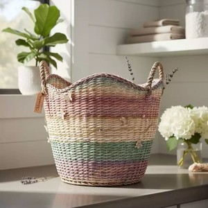 Cesta de Mimbre Pastel Decorativa Hecha a Mano con Asa, Organizador de Almacenamiento Tejido Natural para Eventos y Regalos - Product Image 2