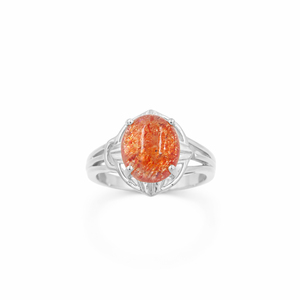 Bague de créateur moderne en or plaqué 1 micron et rhodié, sertie de pierres de soleil ovales cabochon, bijoux en pierres précieuses - Product Image 4