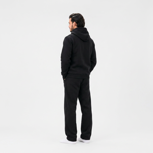 Chándal con Capucha para Hombre, Color Negro, Manga Larga, Color Sólido, Algodón, Ropa Casual con Bolsillos Laterales, Corte Regular, Estilo Otoñal - Product Image 2