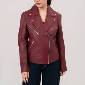 Veste en cuir pour femme Helen, couleur marron, style motard double, respirante, en cuir véritable, avec fermeture éclair - Veste marron - Product Image 2