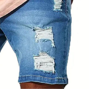 Shorts en jean déchirés pour homme, taille mi-haute, décontractés, été, bleu, en coton, avec poches - Product Image 4