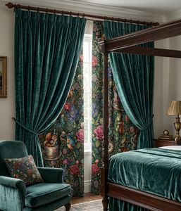 Cortinas de terciopelo o opacas con diseño de animales y tazas de té, cada panel con diseño Art Nouveau, cortinas para ventana con patrón decorativo caprichoso y térmico - Product Image 1