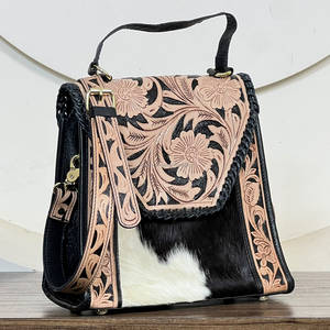 Sacs messager pour femme en cuir de vachette floral façonnés à la main, style vintage, sacs à main et sacs bandoulière avec surpiqûres, sacs de soirée - Product Image 3