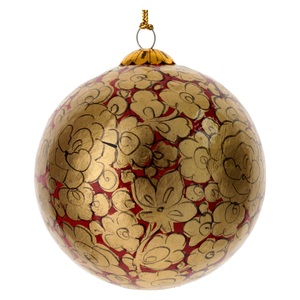 Handmade Paper Mache Christmas Ball <b>Ornament</b> <b>Red</b> Gold Floral Design Classic Hanging Decorative Sphere Jammu Kashmir High Quality - Product Image 6