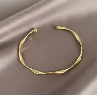 Bracelet jonc torsadé classique réglable unisexe plaqué or jaune 14 carats – Cadeau