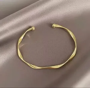 Classic Twisted Adjustable Cuff <b>Bangle</b> Women's <b>Bracelet</b> 14k Yellow Gold Plated - Product Image 2