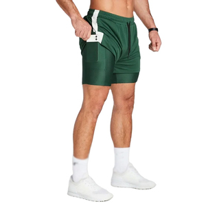 Shorts de course écologiques taille mi-haute pour l'entraînement sportif, avec doublure en maille respirante, imprimé par sublimation, 2-en-1, couleur unie - Product Image 2