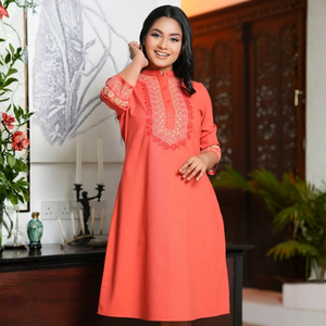 Elegante Vestido de Lino Viscosa Naranja para Mujer - Product Image 1