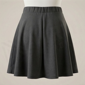 Jupe courte trapèze pour femme, couleur unie, taille élastique, plissée, en coton et élasthanne, confortable, style toutes saisons - Product Image 2