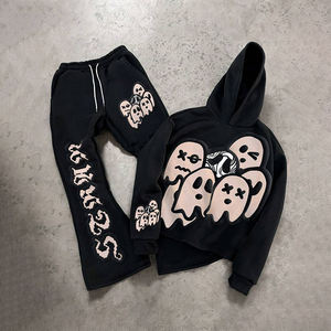 Conjunto de Ropa Urbana Personalizada para Hombre con Sudadera y Pantalones Deportivos Estampados, Lavados al Ácido y con Efecto Desgastado por el Sol, Conjunto de Dos Piezas Holgado Estilo Vintage - Product Image 1