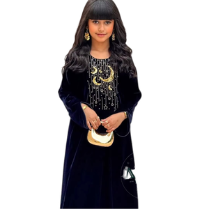 Robe Kaftan en Velours pour Femmes AWAIS HOUSE, Manches Longues, Ornements Perlés, Écologique, Modeste, Soirée Formelle, Simple - Product Image 1