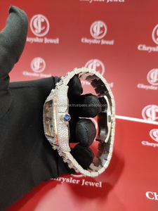 Tendance luxe hommes montre pour femmes fait à la main VVS Moissanite diamant glacé mouvement automatique bracelet en acier inoxydable cadran en verre - Product Image 4