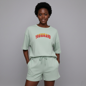 Nouvel ensemble deux pièces vert menthe pour femme 2026 – T-shirt à manches courtes et short décontracté coupe régulière pour printemps/été en Spandex/Coton - Product Image 5