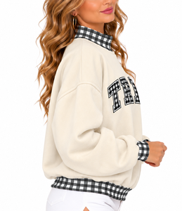 Women’s Custom Embroidered <b>Mock</b> Neck Pullover Oversized Cotton Fleece Sweatshirt Winter Casual Streetwear Eco Friendly Apparel - Product Image 2